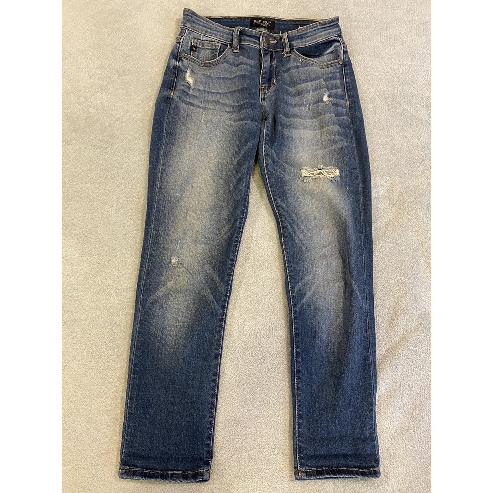 Womens Judy Blue Los Angeles Jeans 3/26 Boyfriend Fit Denim DistressBlue 26x27.5